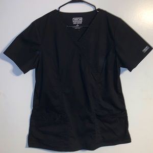 Medium Black Cherokee Mock Wrap Scrub Top with Instrument Loop